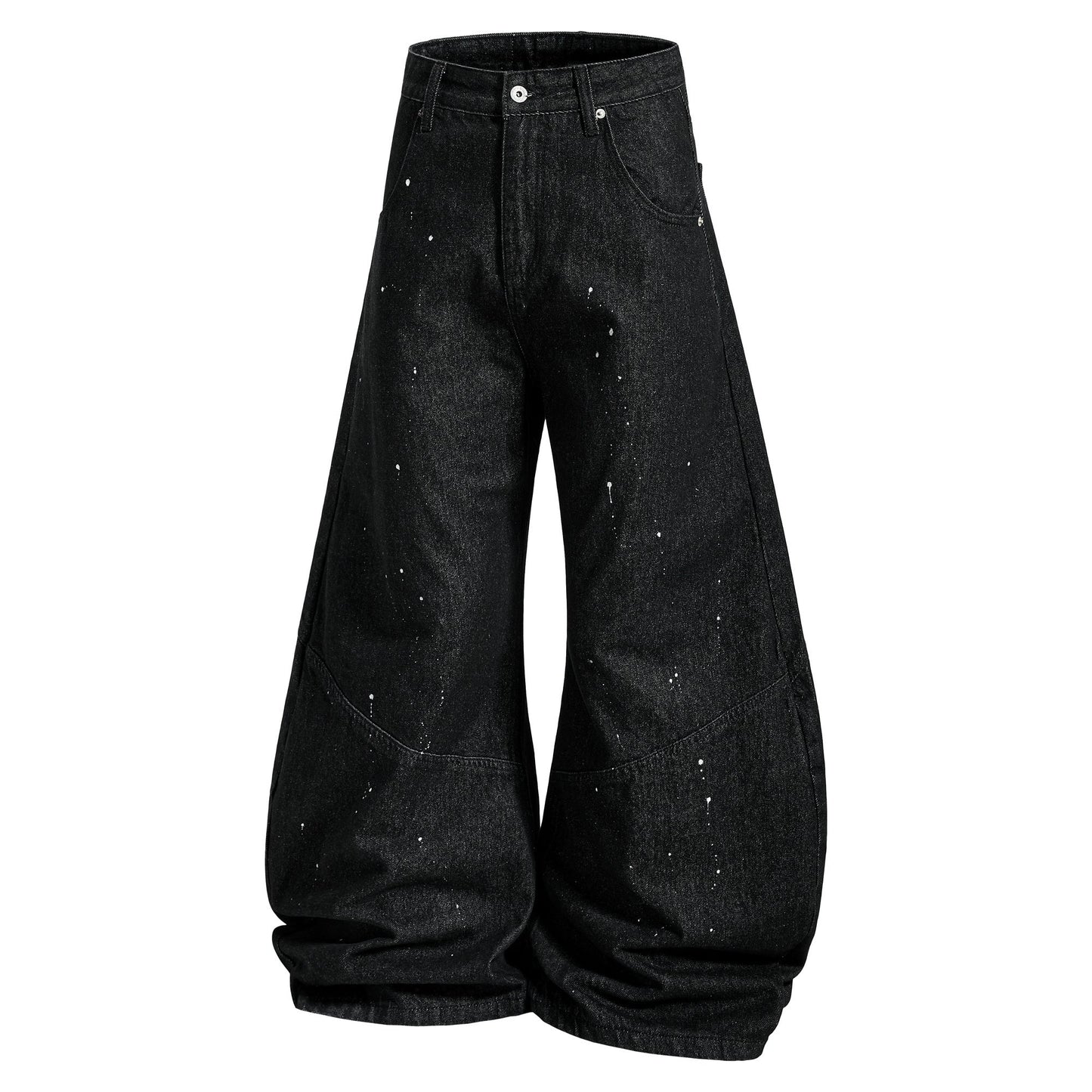CapCabin Stripe Panel Paint-Splatter Wide-Leg Jeans