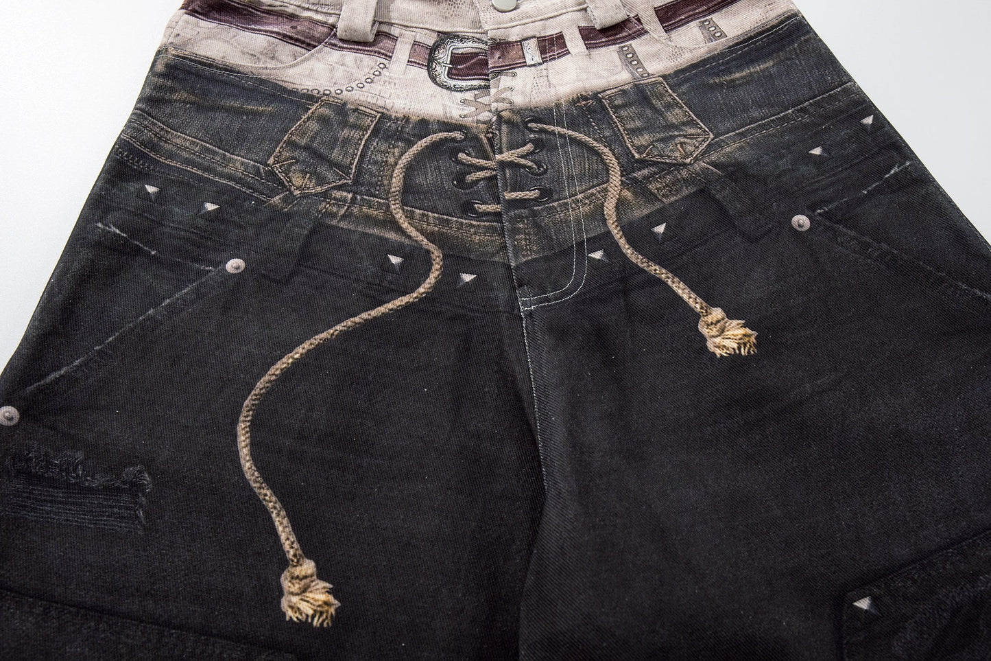CapCabin “Layered Distress Patch Denim Pants”