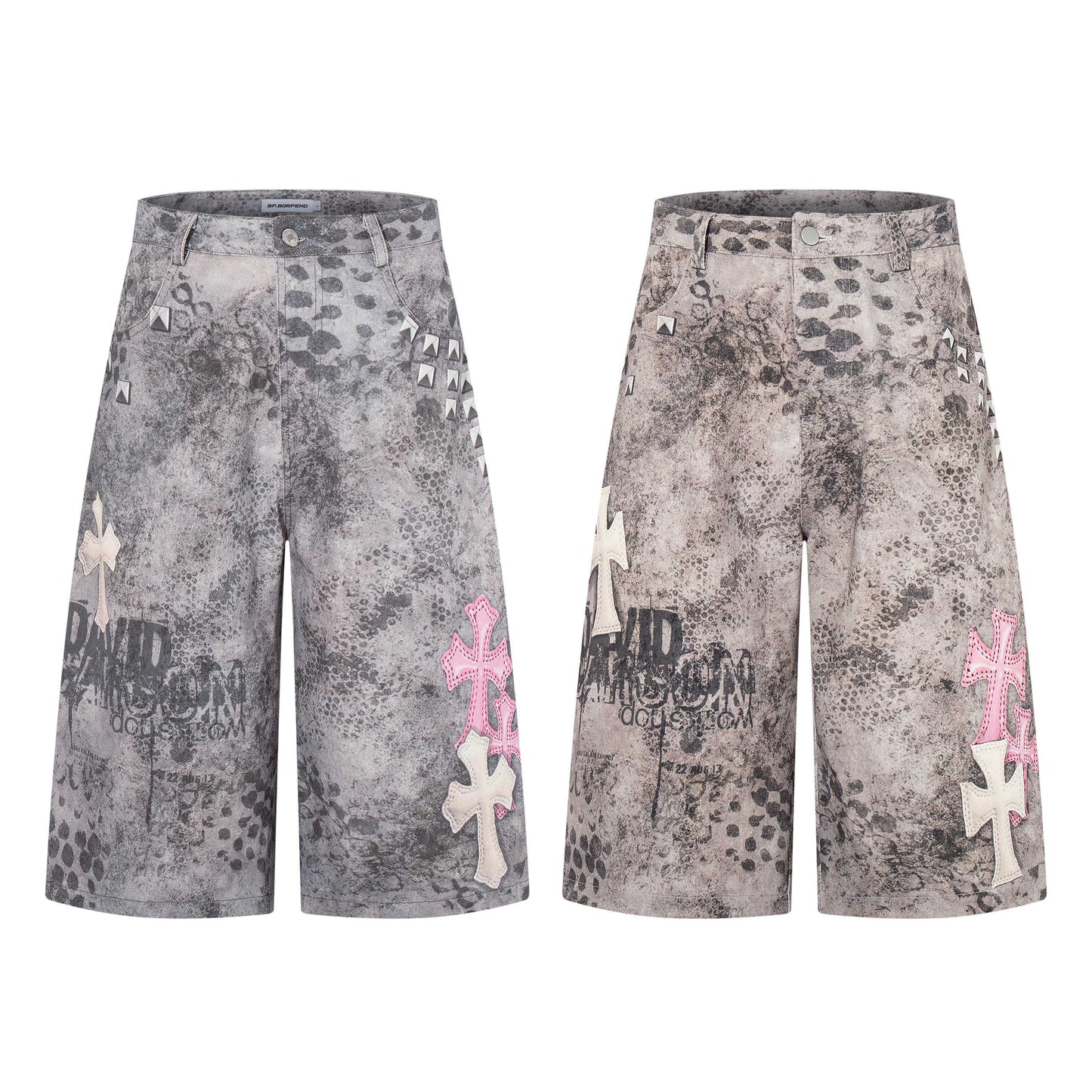 CapCabin “Grunge Cross Washed Denim Shorts”