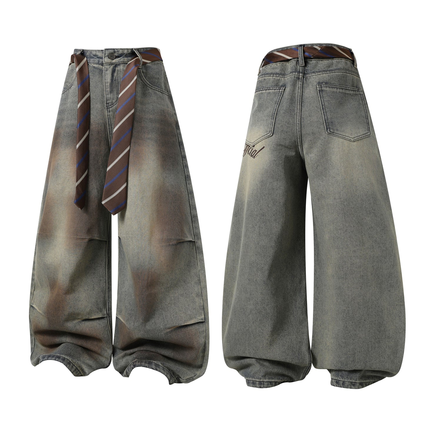 CapCabin Tie-Waist Wide-Leg Denim Pants