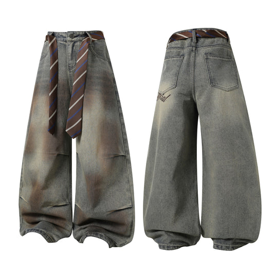 CapCabin Tie-Waist Wide-Leg Denim Pants