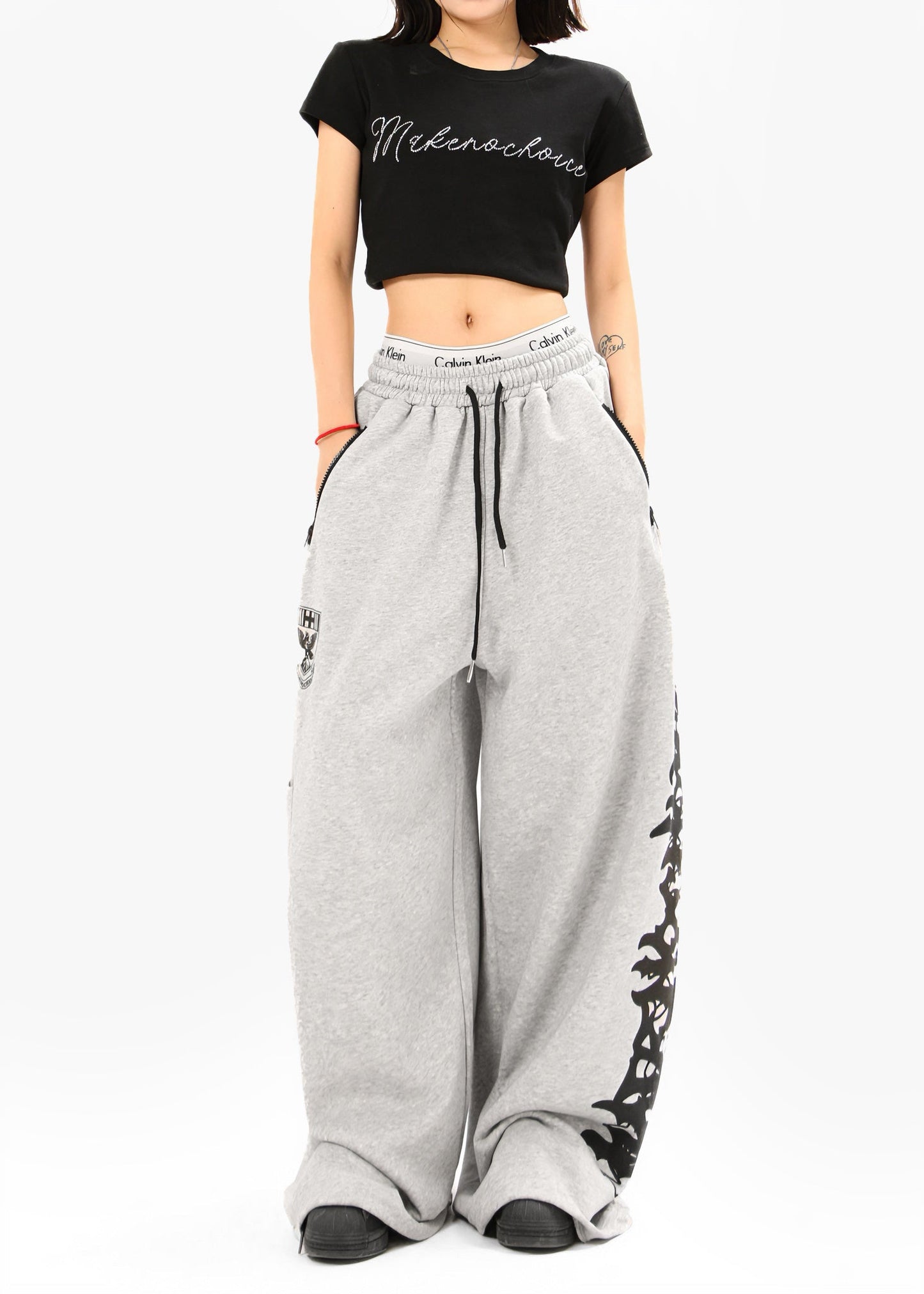 CapCabin Flame Script Wide-Leg Sweatpants