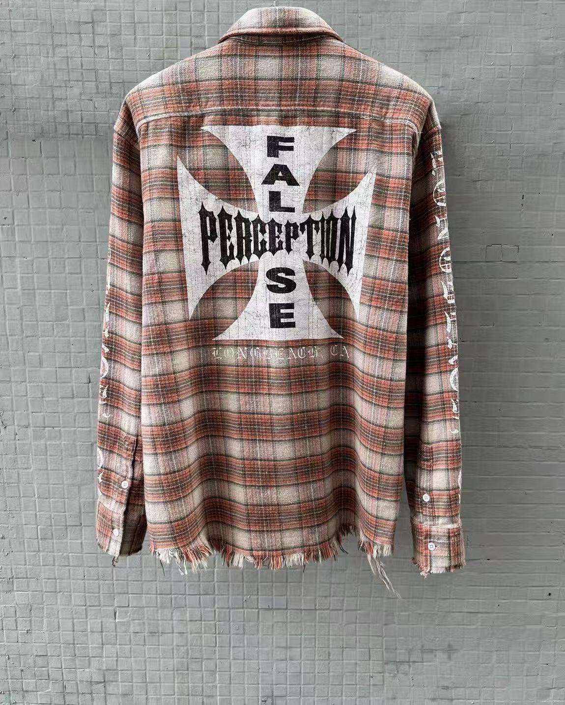 MIXED EMOTION Plaid Graphic Distressed Shirt