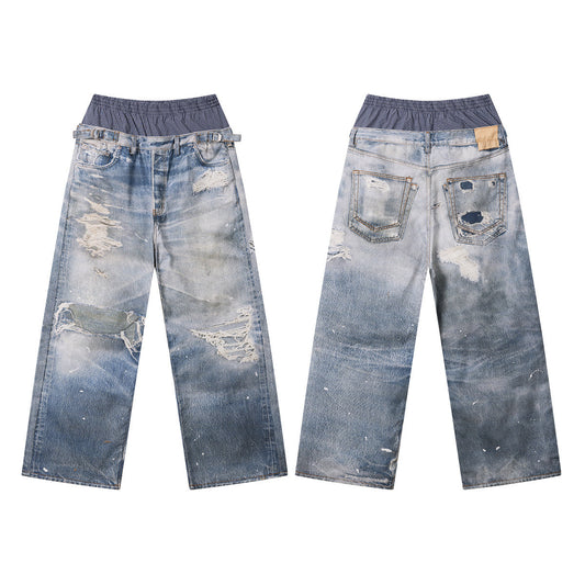 CapCabin Layered Waist Distressed Jeans