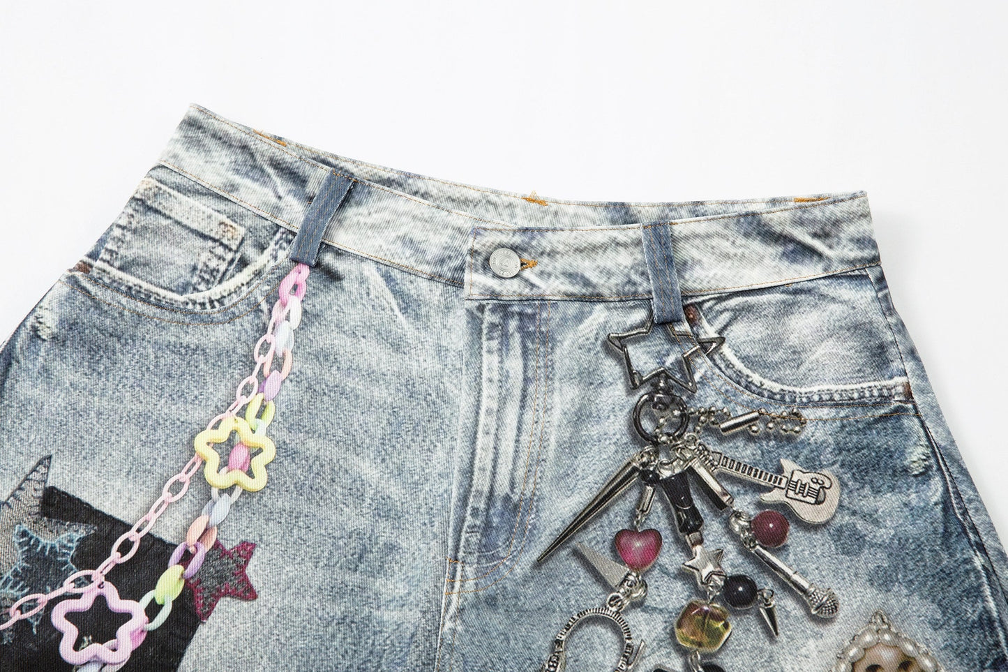 CapCabin “Vintage Charm Patch Denim Shorts