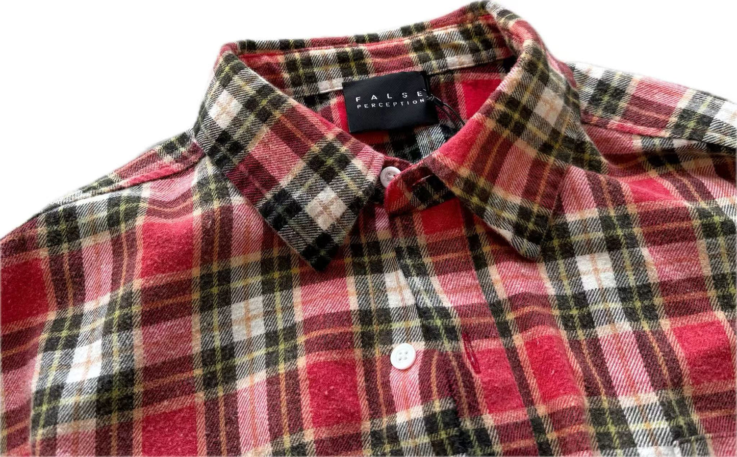 FALSE PERCEPTION Red Plaid Smiley Overshirt