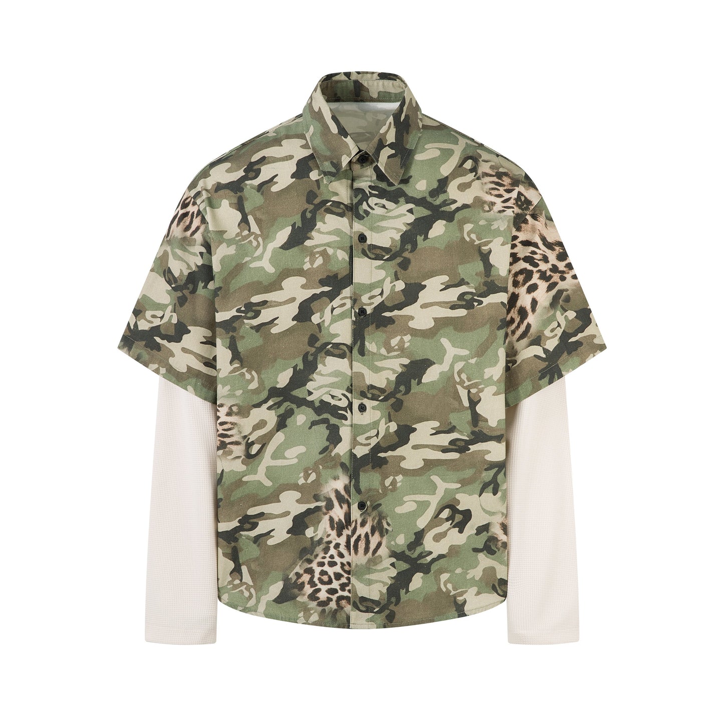 CapCabin Layered Camo-Leopard Short-Sleeve Shirt