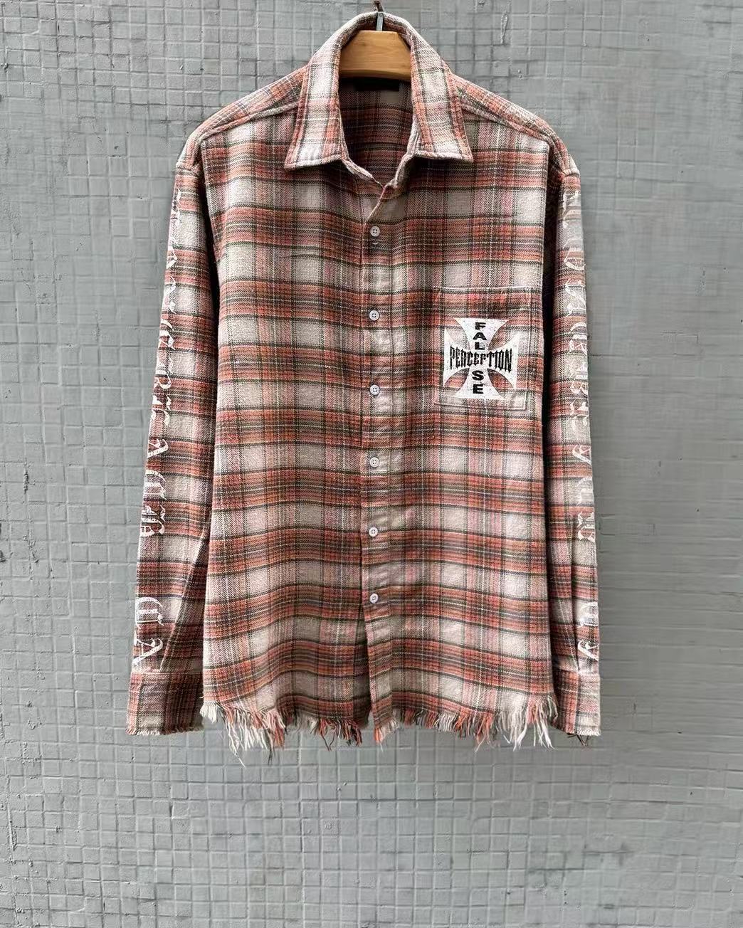 MIXED EMOTION Plaid Graphic Distressed Shirt