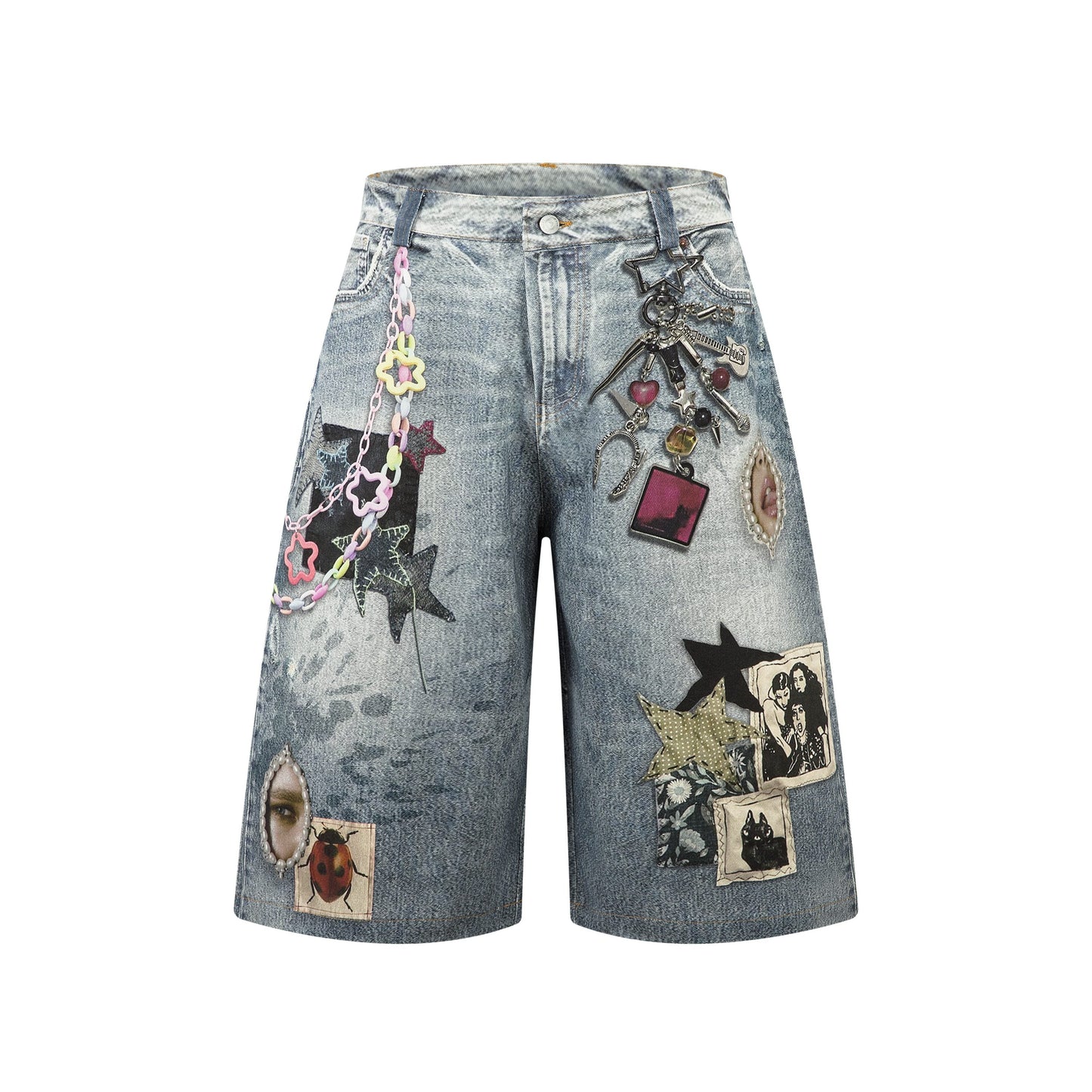 CapCabin “Vintage Charm Patch Denim Shorts