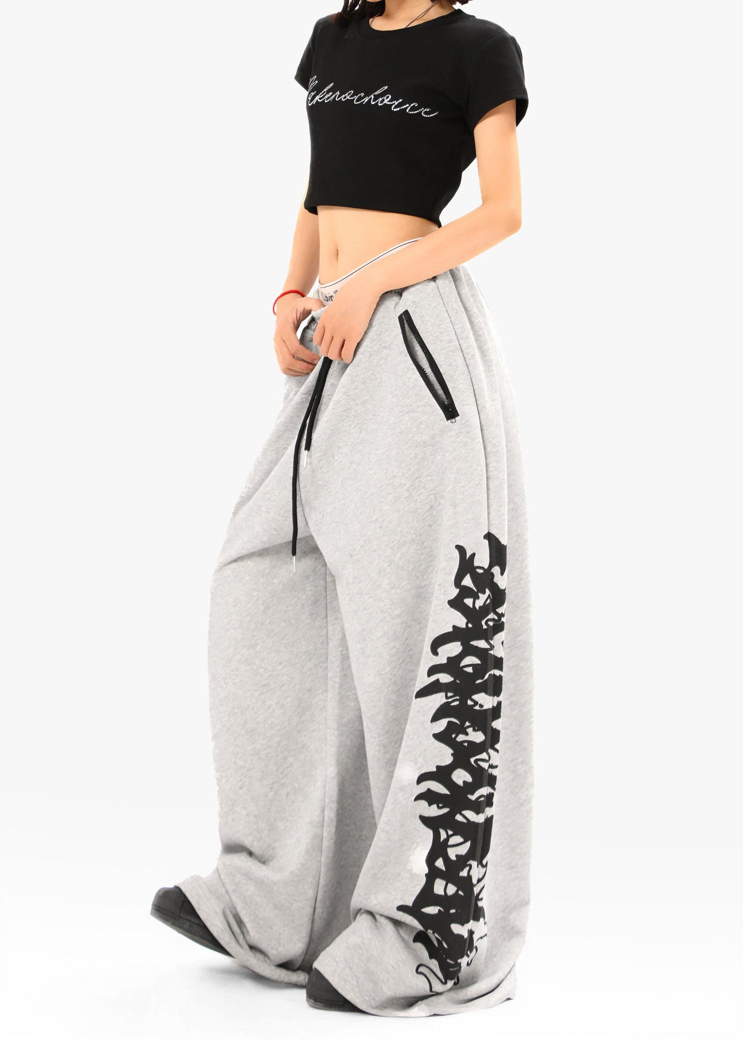 CapCabin Flame Script Wide-Leg Sweatpants