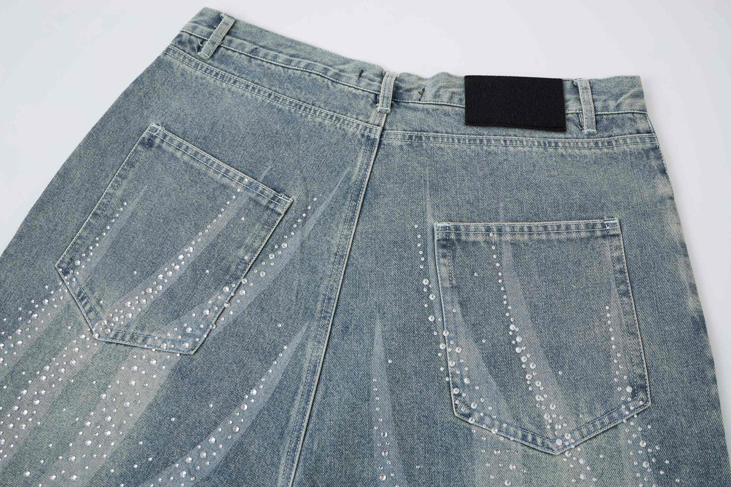 CapCabin Rhinestone Wash Denim Shorts