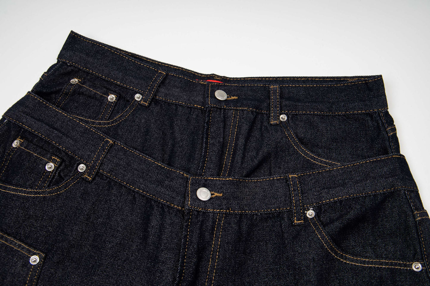 CapCabin “Double Waist Panel Denim Shorts”