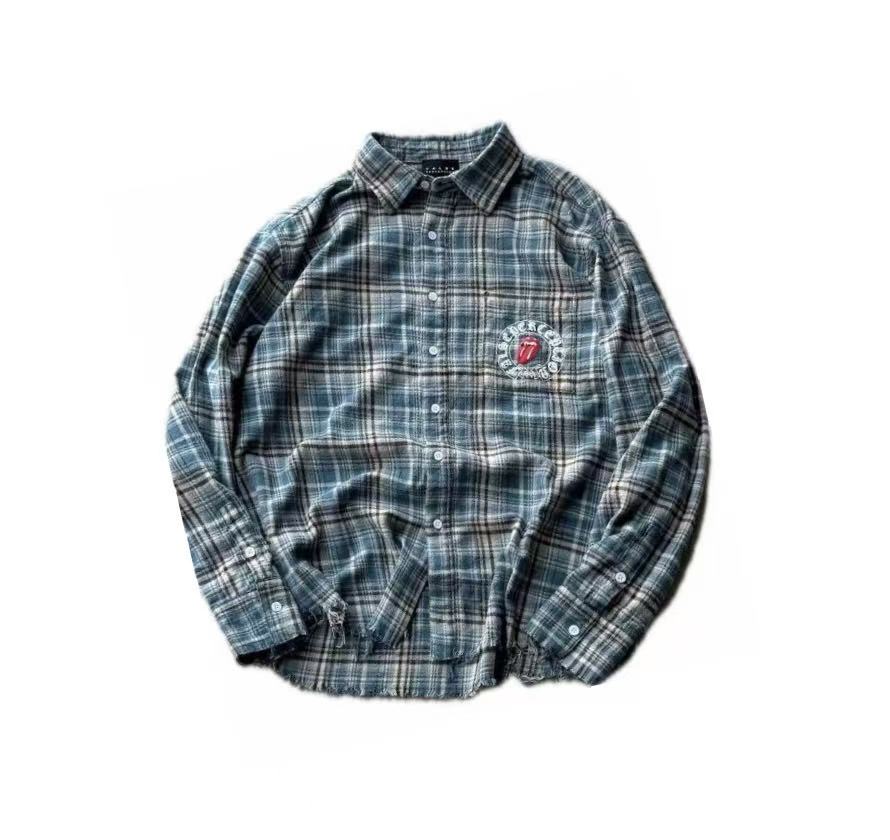Vintage Plaid Graphic Frayed Hem Shirt