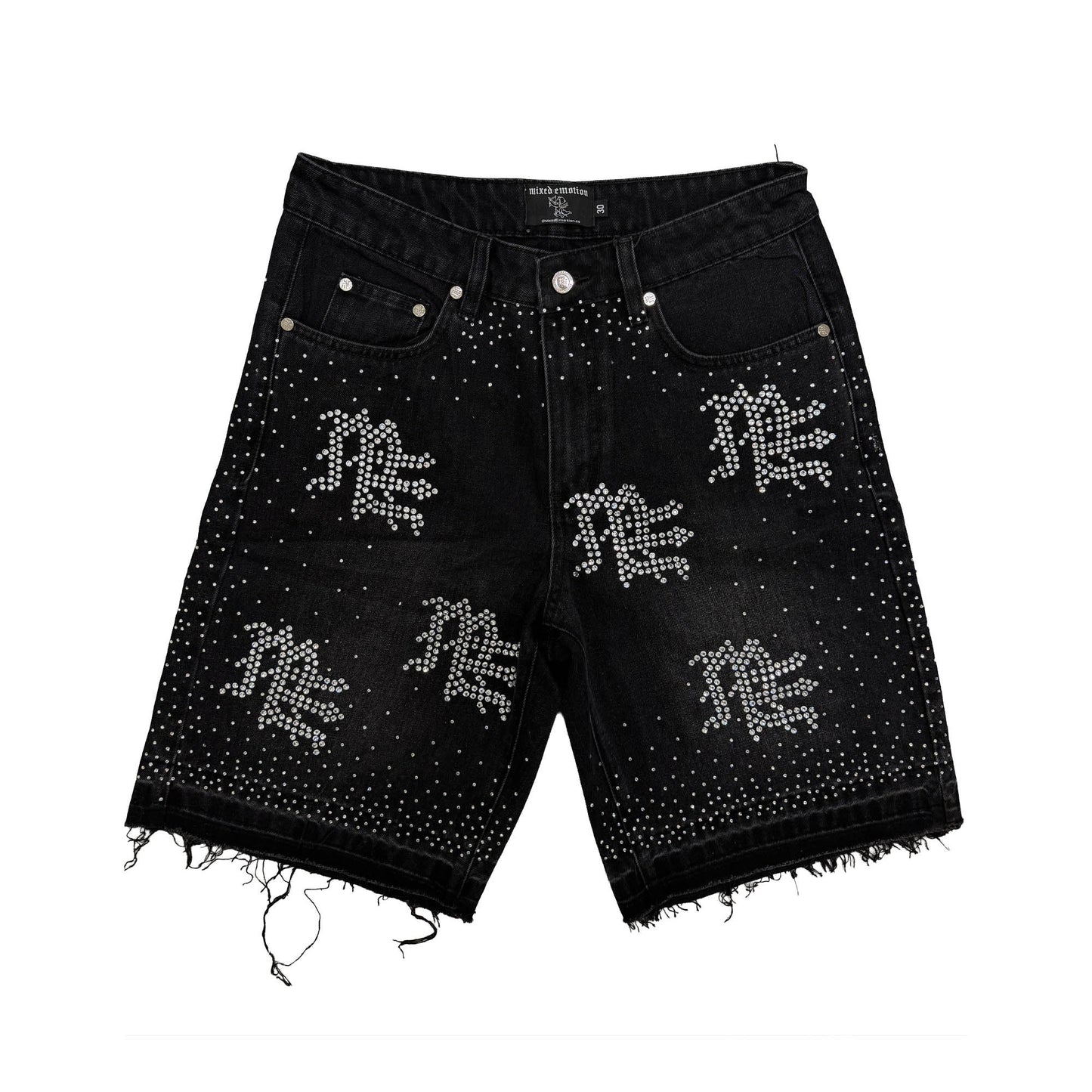 Black “ME” Rhinestone Denim Shorts