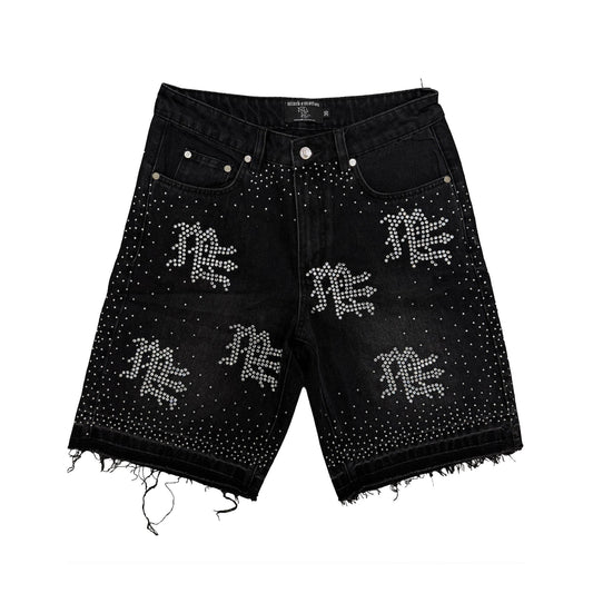 Black “ME” Rhinestone Denim Shorts