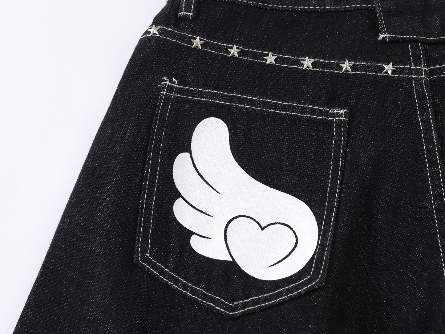CapCabin “Angel Wing Wide-Leg Denim Jeans”