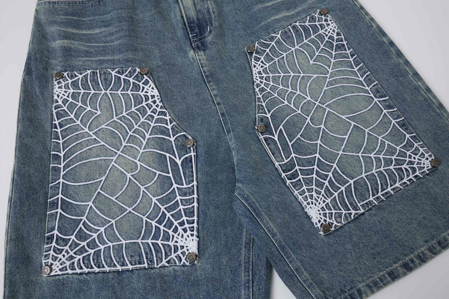 CapCabin Web Panel Strap Denim Shorts