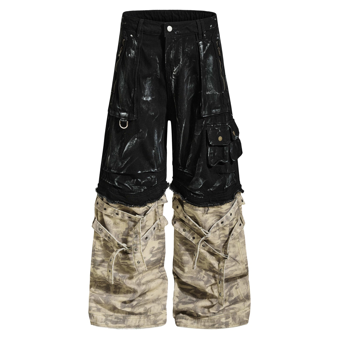 CapCabin Washed Utility Cargo Denim Pants