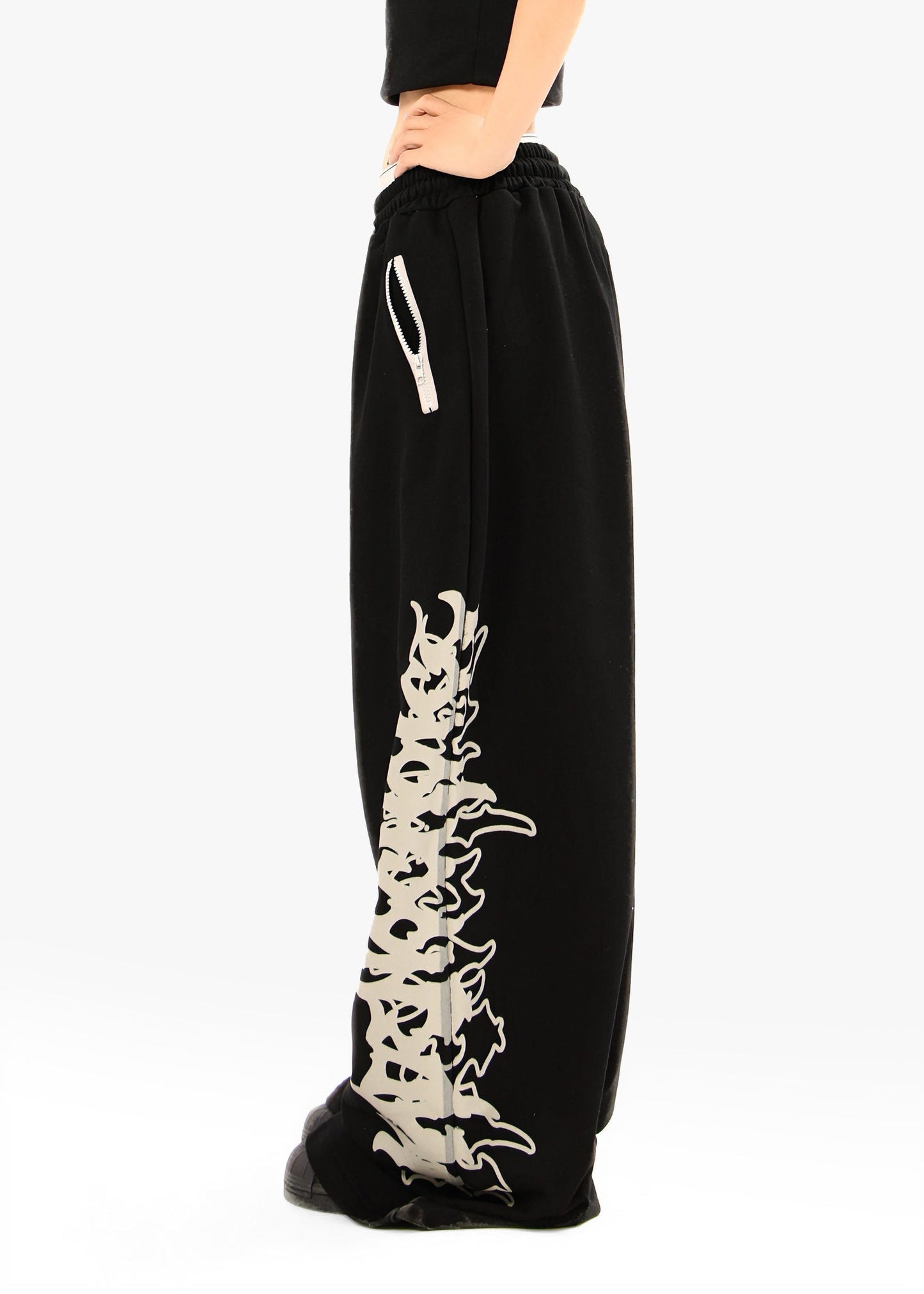 CapCabin Flame Script Wide-Leg Sweatpants