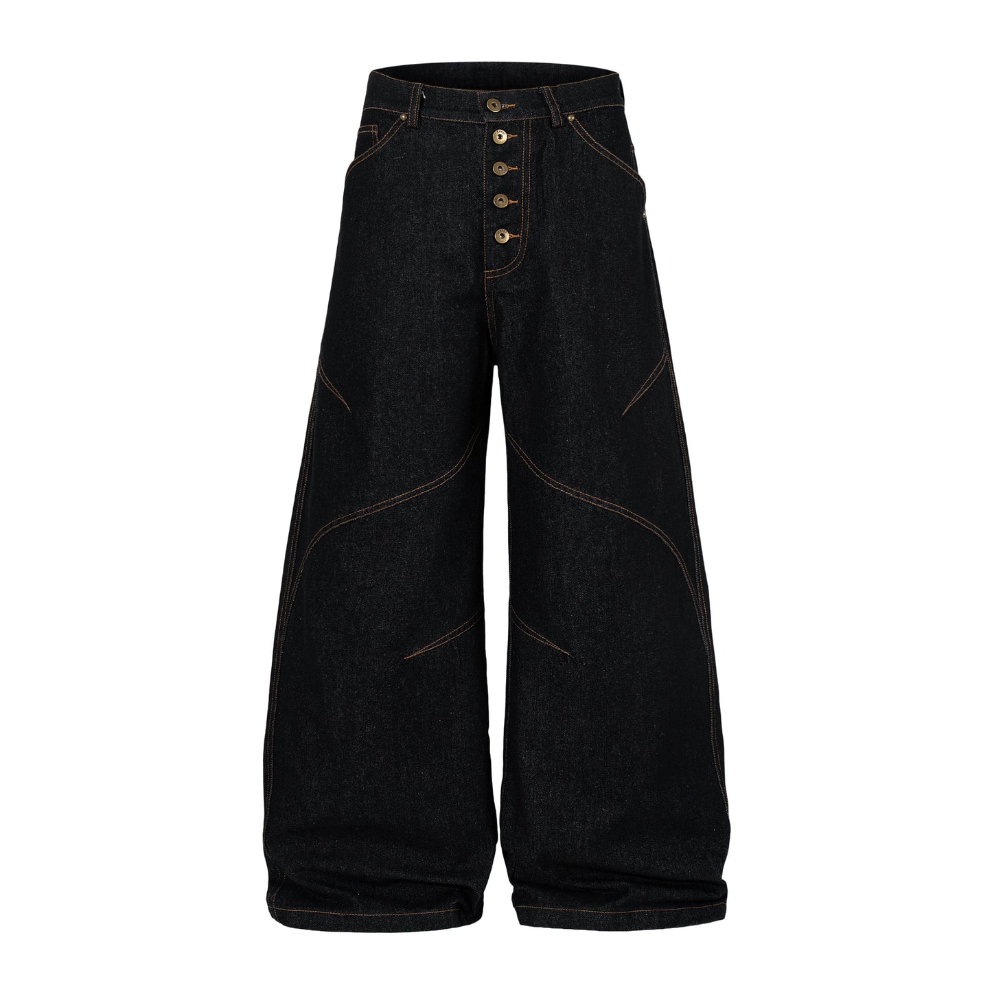 CapCabin Curved Panel Wide Leg Denim Pants