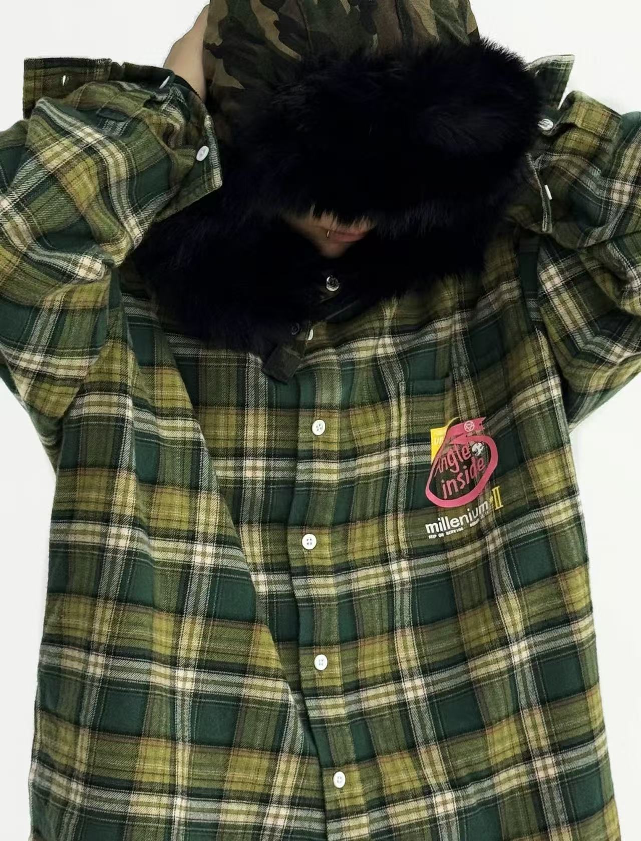 Vintage Plaid Graphic Long Sleeve Shirt