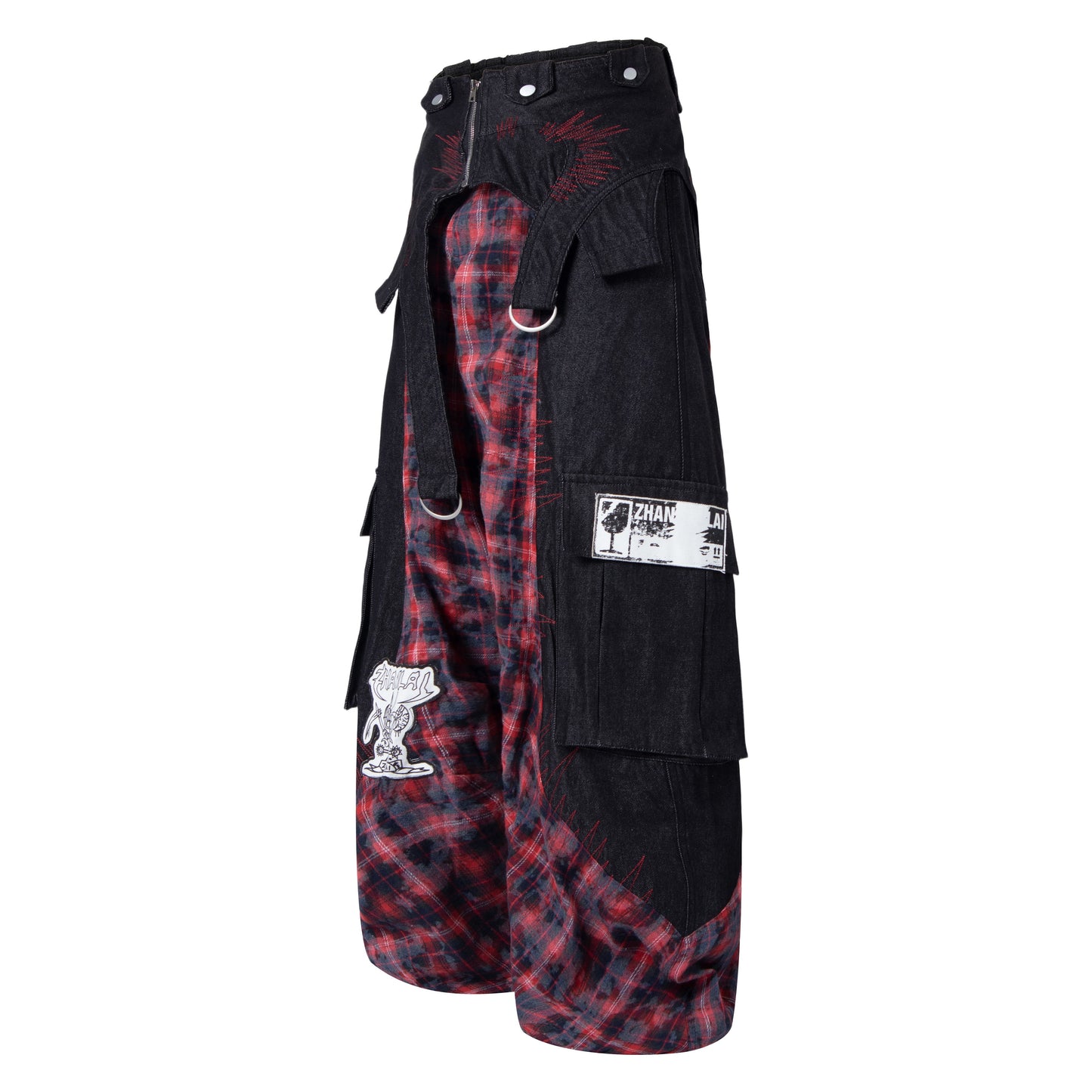 CapCabin Layered Plaid Panel Wide-Leg Pants