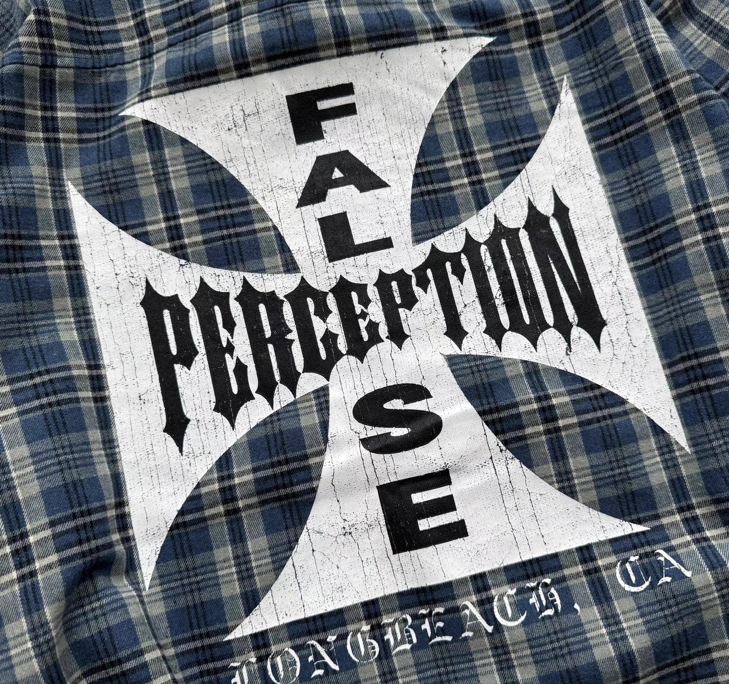 FALSE PERCEPTION Blue Plaid Embroidered Overshirt