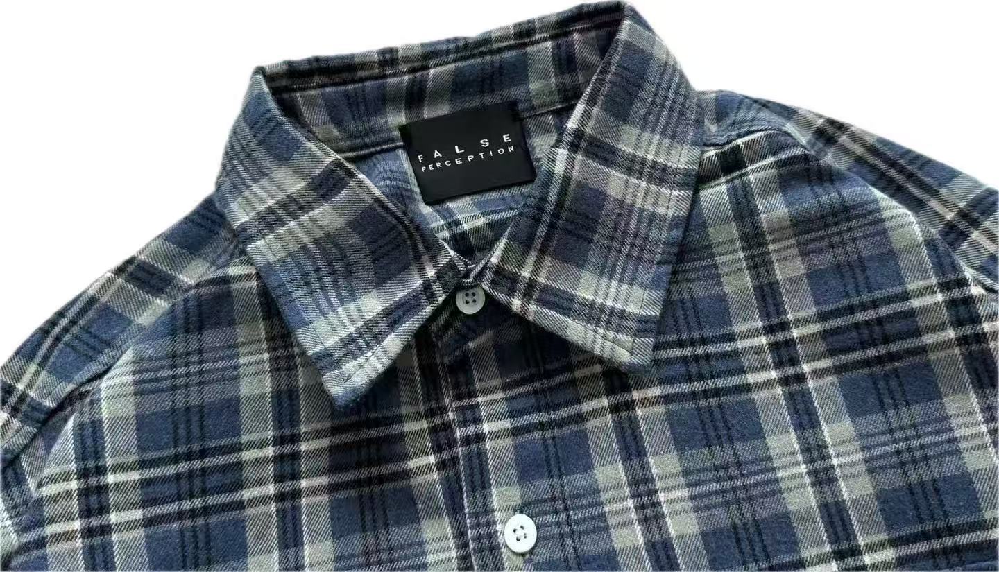 FALSE PERCEPTION Plaid Embroidered Graphic Shirt