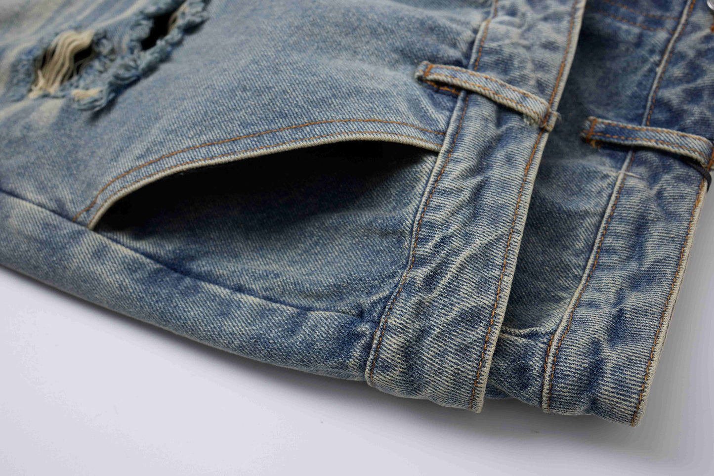 CapCabin Distressed Layered Waist Denim Shorts