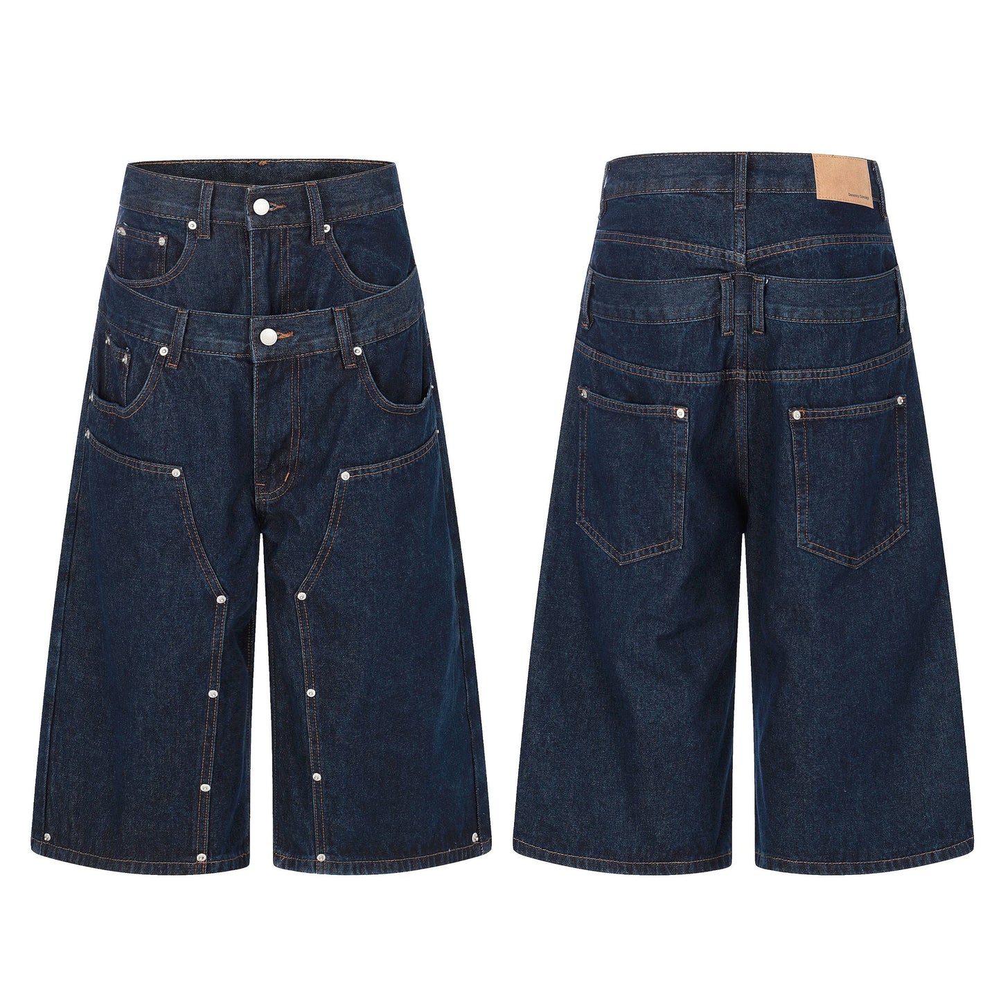 CapCabin “Layered Panel Denim Shorts”