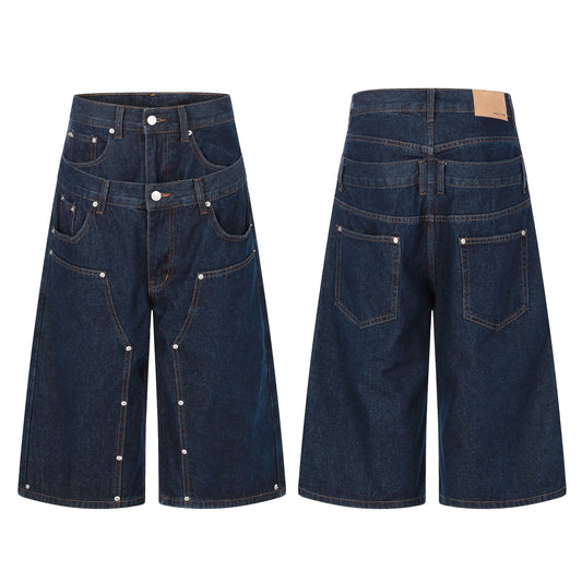CapCabin “Layered Panel Denim Shorts”