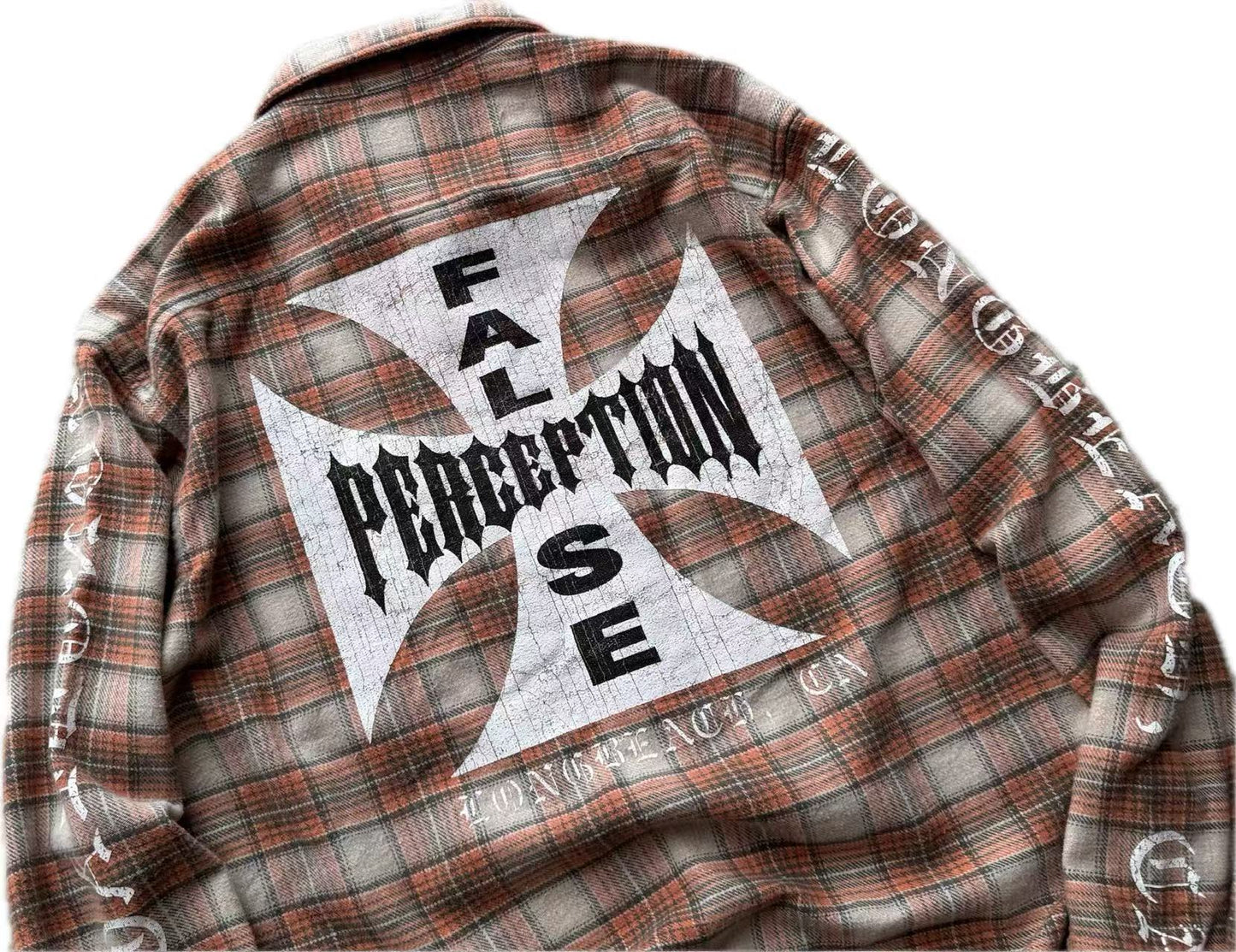 MIXED EMOTION Plaid Graphic Distressed Shirt