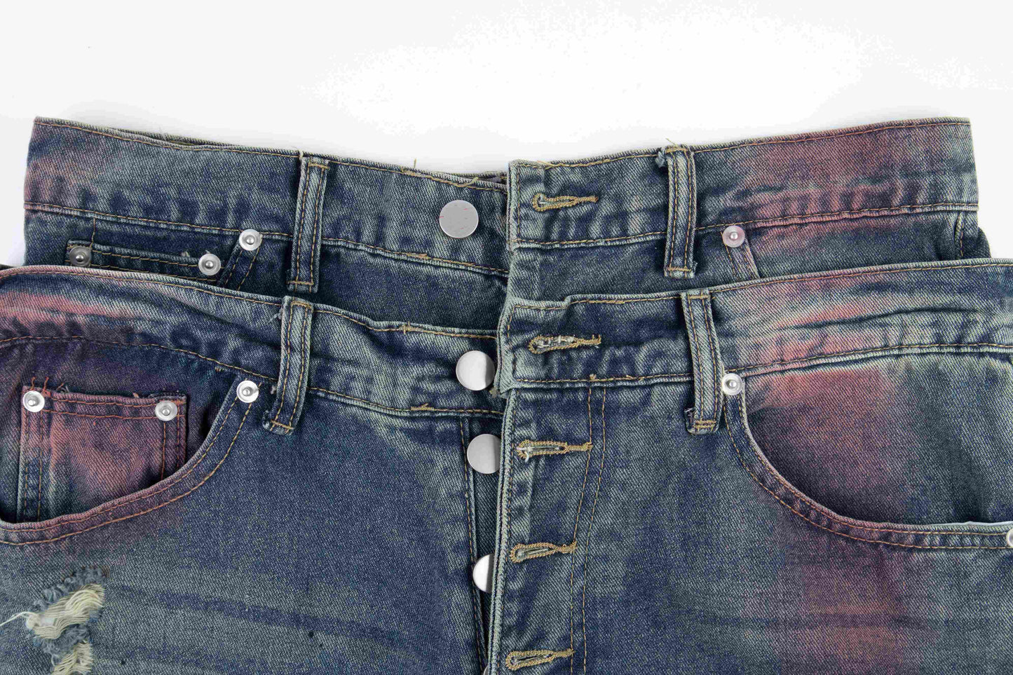 CapCabin Distressed Washed Wide-Leg Jeans