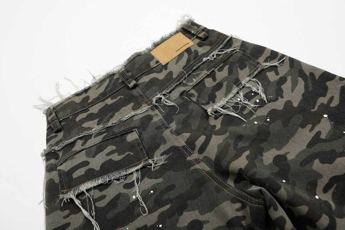 CapCabin Camo Distressed Utility Denim Shorts