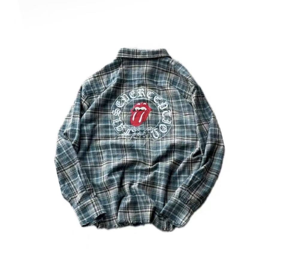 Vintage Plaid Graphic Frayed Hem Shirt