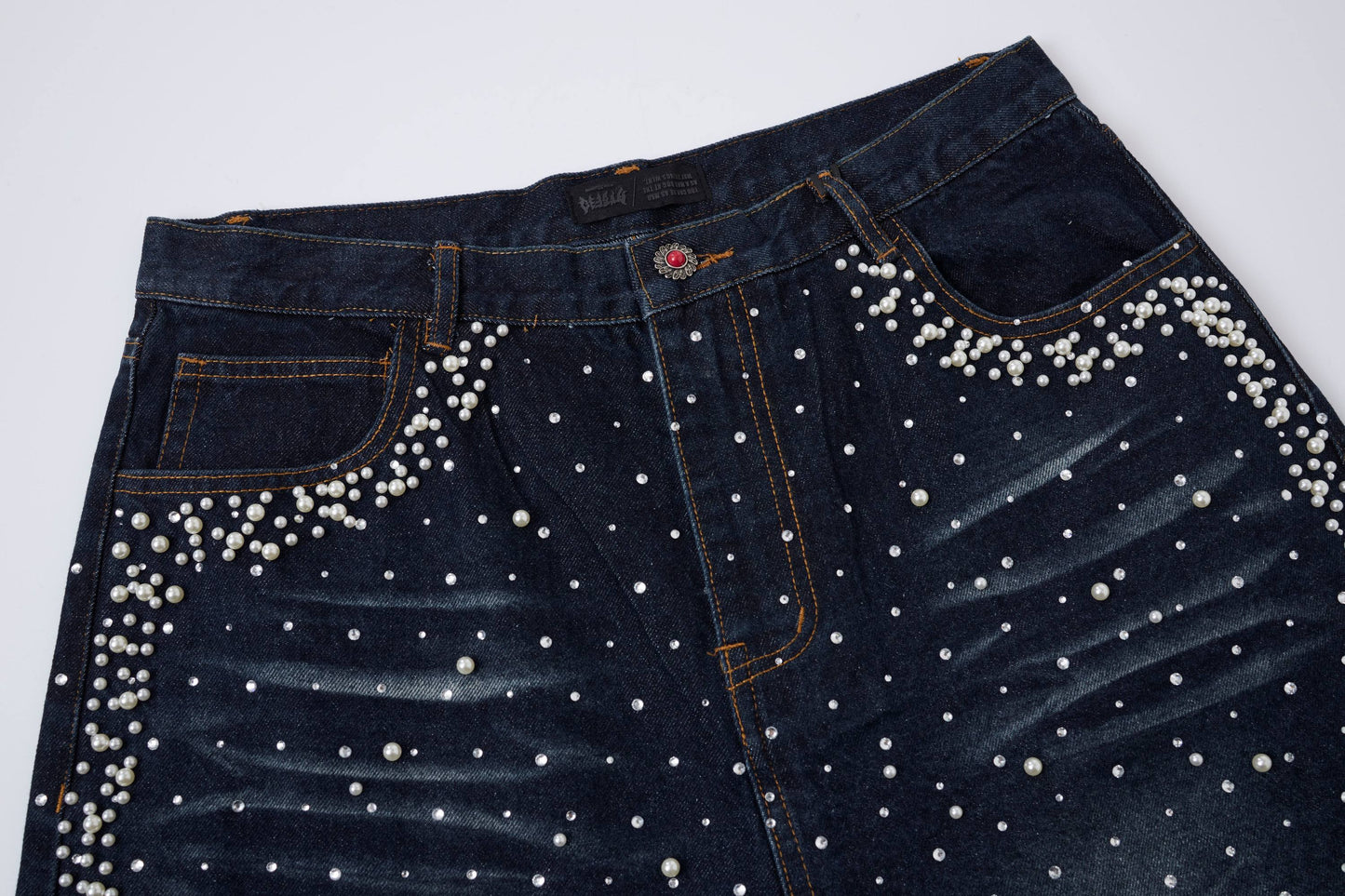 CapCabin Pearl Studded Denim Shorts
