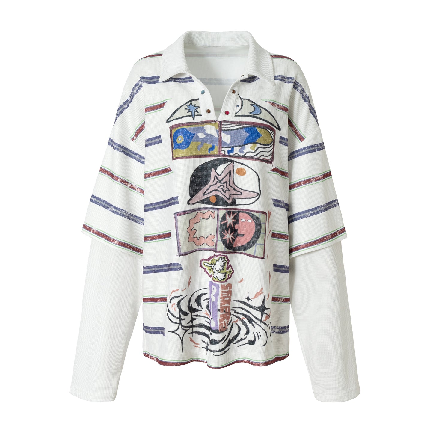 CapCabin Abstract Stripe Long-Sleeve Polo Shirt
