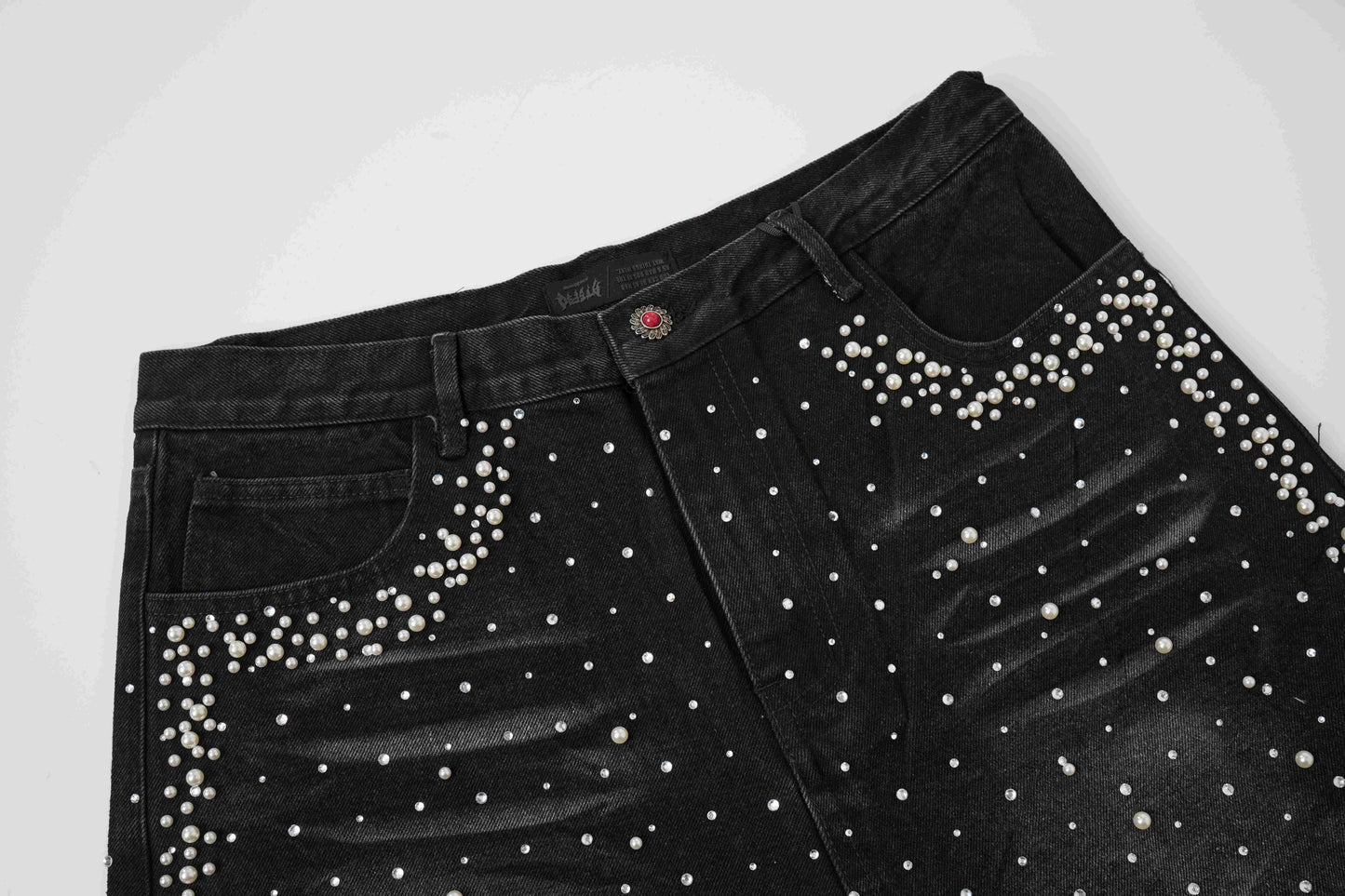 CapCabin Pearl Studded Denim Shorts
