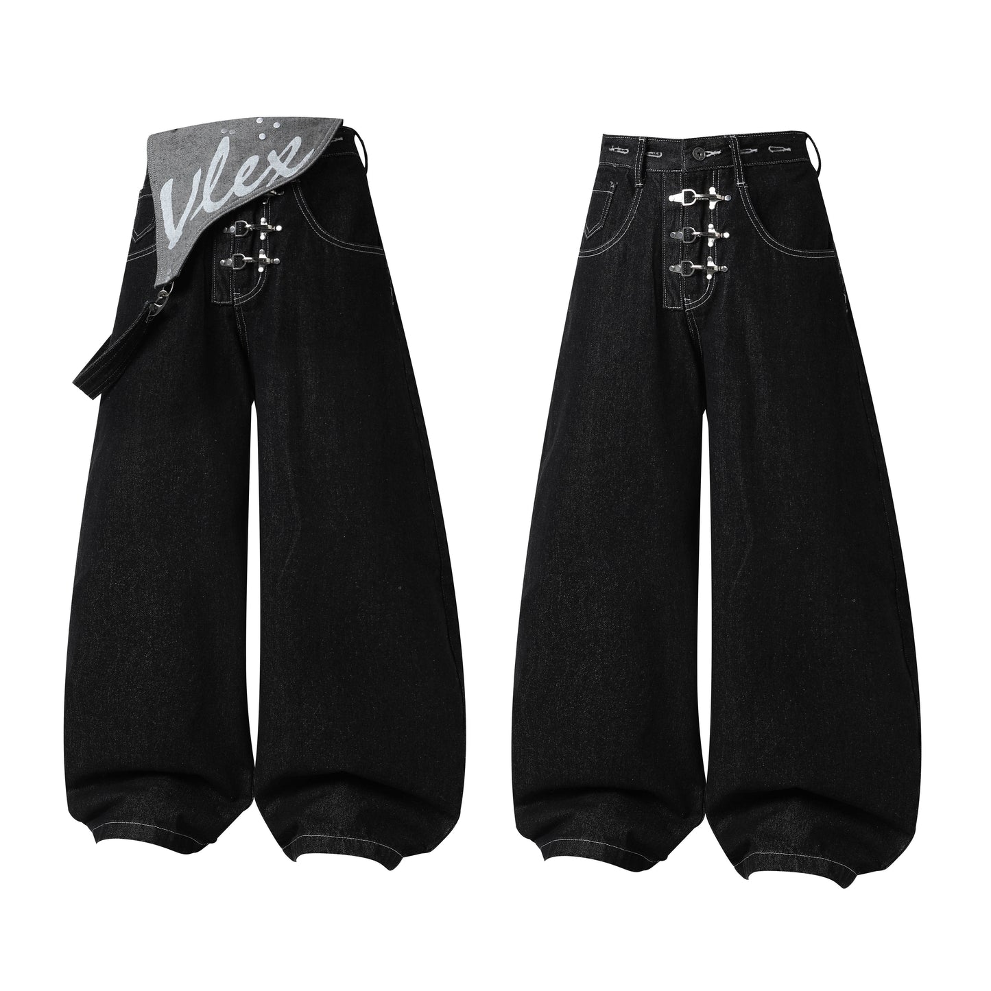 CapCabin Hardware Strap Wide-Leg Jeans