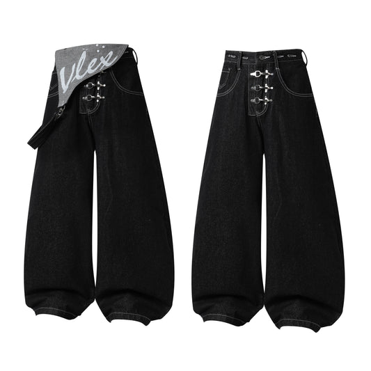 CapCabin Hardware Strap Wide-Leg Jeans