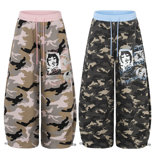 CapCabin Graphic Camo Wide-Leg Sweatpants