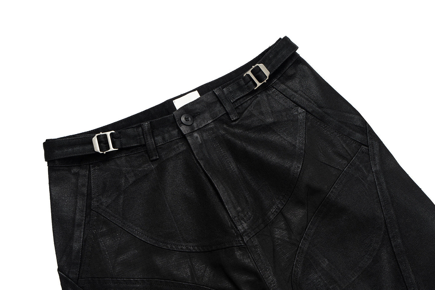 CapCabin Curved-Stitch Leather Denim Pants