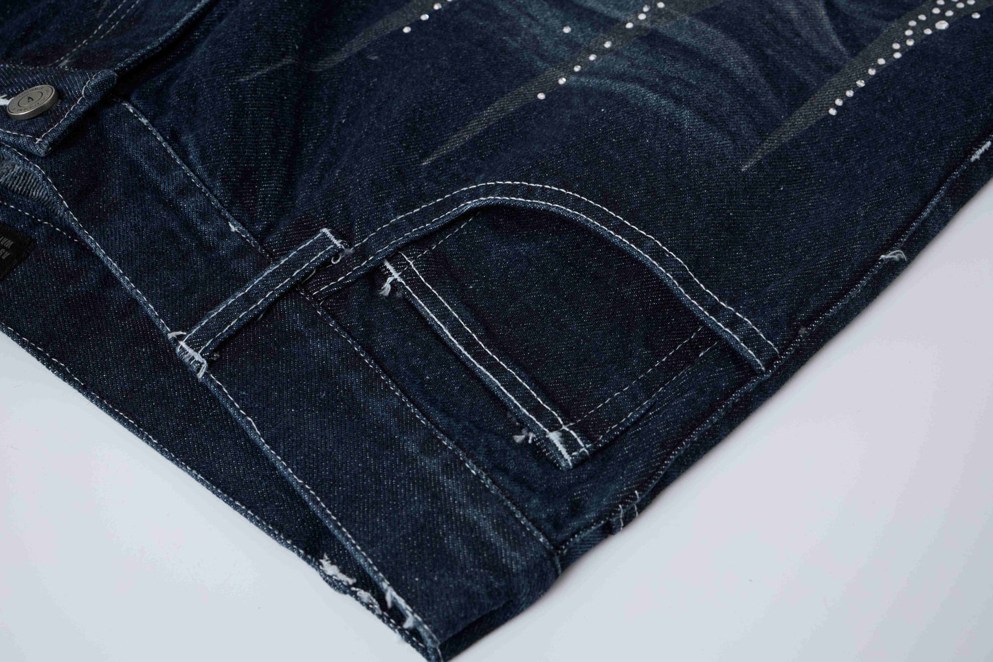 CapCabin Rhinestone Wash Denim Shorts