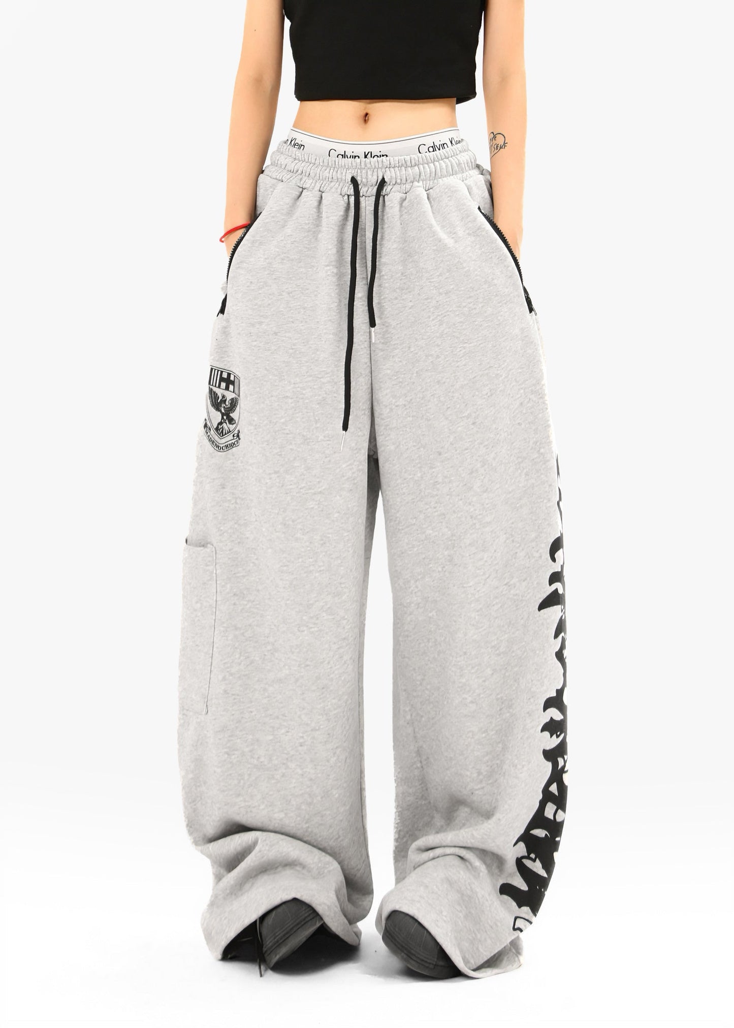 CapCabin Flame Script Wide-Leg Sweatpants