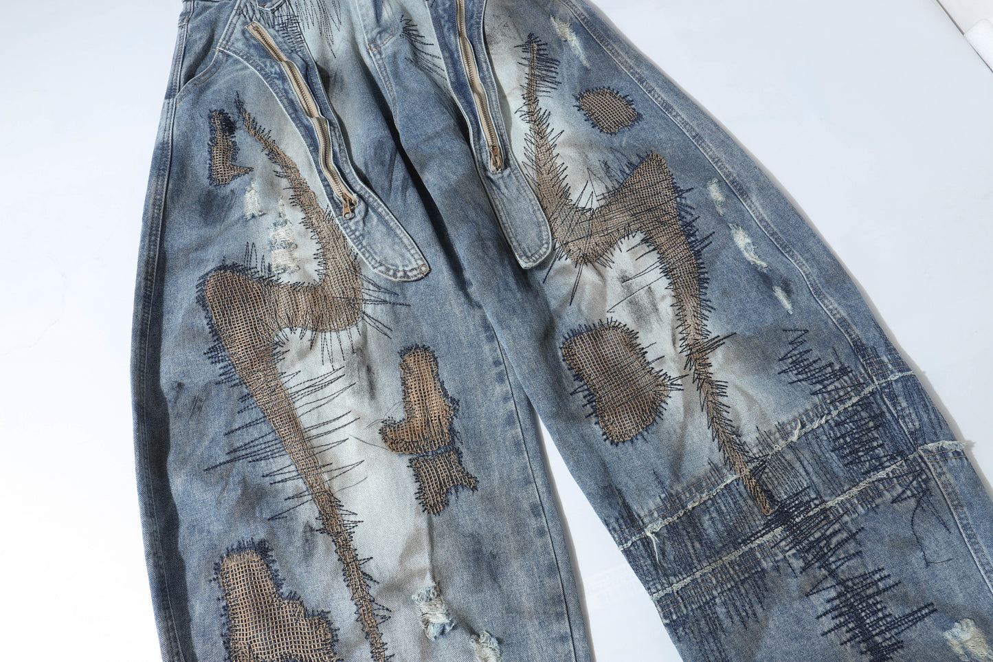 CapCabin Distressed Patchwork Denim Pants