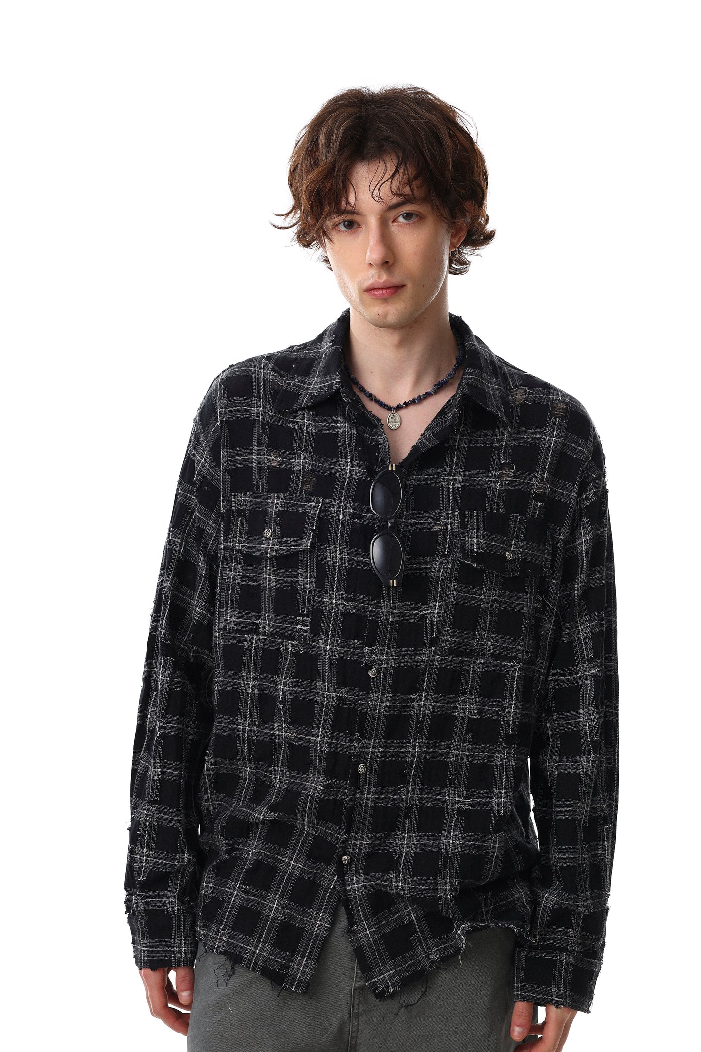 CapCabin Distressed Plaid Shirt Jacket