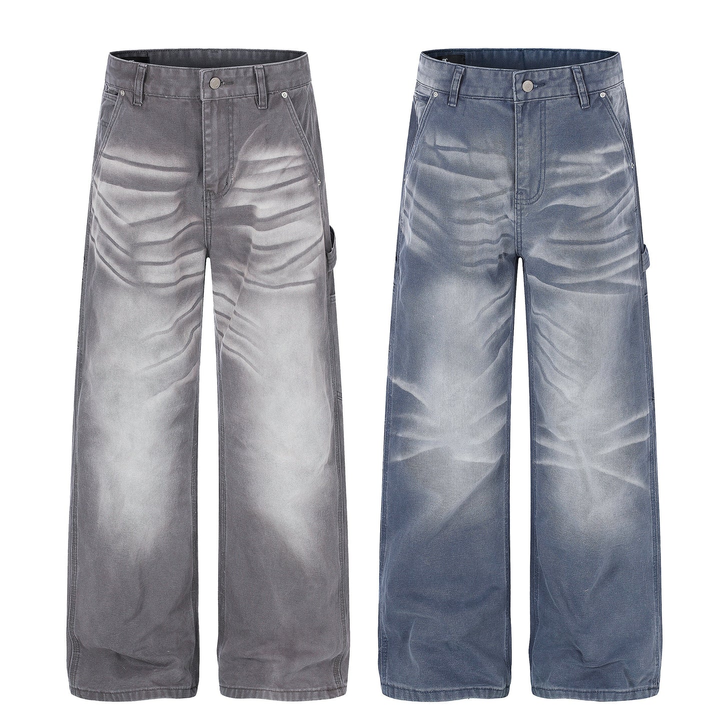 CapCabin Washed Wrinkle Effect Denim Jeans