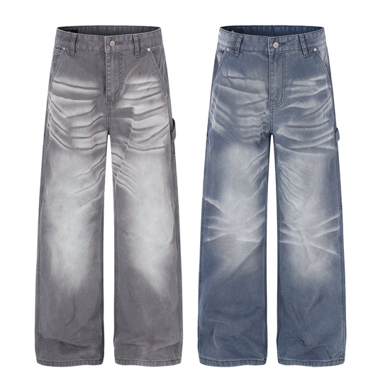 CapCabin Washed Wrinkle Effect Denim Jeans