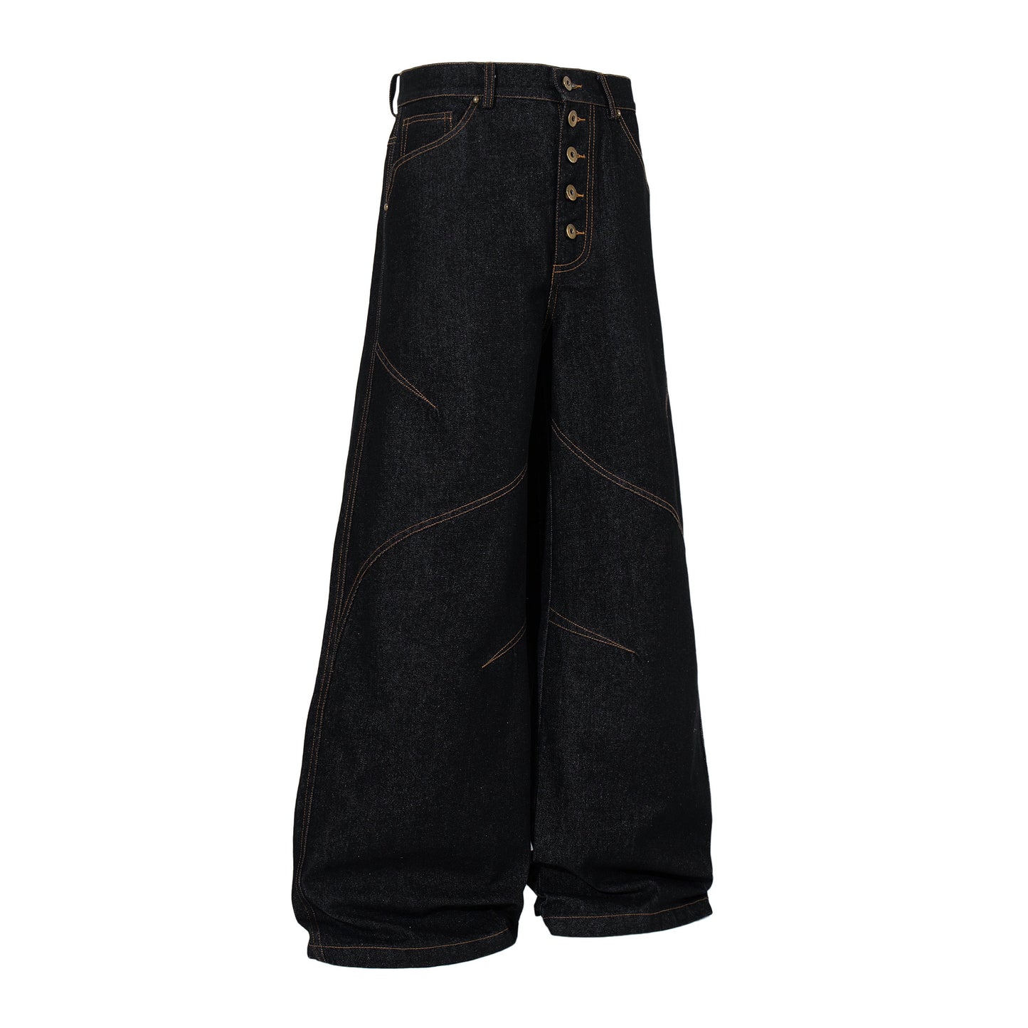 CapCabin Curved Panel Wide Leg Denim Pants