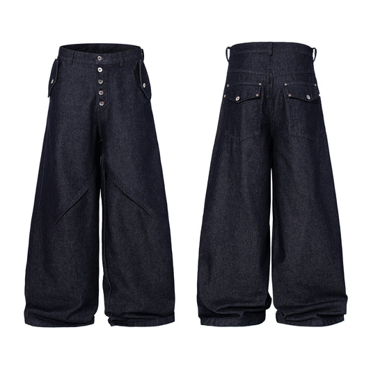 CapCabin Panel Construction Wide Leg Denim Pants